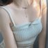 Women Knitted Crop Top Fashionable Elegant Spaghetti Strap Sleeveless Vest High Waist Solid Color Tank Tops apricot One size fits all