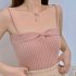 Women Knitted Crop Top Fashionable Elegant Spaghetti Strap Sleeveless Vest High Waist Solid Color Tank Tops White One size fits all