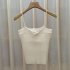 Women Knitted Crop Top Fashionable Elegant Spaghetti Strap Sleeveless Vest High Waist Solid Color Tank Tops White One size fits all
