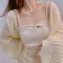 Women Knitted Crop Top Fashionable Elegant Spaghetti Strap Sleeveless Vest High Waist Solid Color Tank Tops black One size fits all