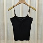 Women Knitted Crop Top Fashionable Elegant Spaghetti Strap Sleeveless Vest High Waist Solid Color Tank Tops black One size fits all