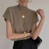 Women Knitted Shirt Fashion Elegant Ice Silk Half Turtleneck T shirt Loose Solid Color Pullover Knitted Tops gray khaki One size