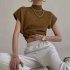 Women Knitted Shirt Fashion Elegant Ice Silk Half Turtleneck T shirt Loose Solid Color Pullover Knitted Tops gray khaki One size