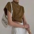 Women Knitted Shirt Fashion Elegant Ice Silk Half Turtleneck T shirt Loose Solid Color Pullover Knitted Tops gray khaki One size