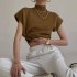 Women Knitted Shirt Fashion Elegant Ice Silk Half Turtleneck T shirt Loose Solid Color Pullover Knitted Tops yellow One size