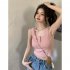 Women Knitted Tank Tops Summer U neck Slim Fit Crop Tops Sexy Slim Fit Simple Solid Color Sleeveless Shirt pink XL