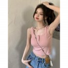 Women Knitted Tank Tops Summer U-neck Slim Fit Crop Tops Sexy Slim Fit Simple Solid Color Sleeveless Shirt pink XXL