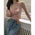 Women Knitted Tank Tops Summer U neck Slim Fit Crop Tops Sexy Slim Fit Simple Solid Color Sleeveless Shirt pink XXL