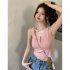 Women Knitted Tank Tops Summer U neck Slim Fit Crop Tops Sexy Slim Fit Simple Solid Color Sleeveless Shirt pink XXL