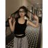 Women Knitted Tank Tops Summer U neck Slim Fit Crop Tops Sexy Slim Fit Simple Solid Color Sleeveless Shirt black M