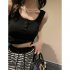 Women Knitted Tank Tops Summer U neck Slim Fit Crop Tops Sexy Slim Fit Simple Solid Color Sleeveless Shirt black M