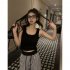 Women Knitted Tank Tops Summer U neck Slim Fit Crop Tops Sexy Slim Fit Simple Solid Color Sleeveless Shirt black L
