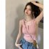Women Knitted Tank Tops Summer U neck Slim Fit Crop Tops Sexy Slim Fit Simple Solid Color Sleeveless Shirt black L