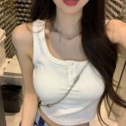 Women Knitted Tank Tops Summer U-neck Slim Fit Crop Tops Sexy Slim Fit Simple Solid Color Sleeveless Shirt White M