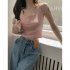 Women Knitted Tank Tops Summer U neck Slim Fit Crop Tops Sexy Slim Fit Simple Solid Color Sleeveless Shirt White L
