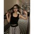 Women Knitted Tank Tops Summer U neck Slim Fit Crop Tops Sexy Slim Fit Simple Solid Color Sleeveless Shirt White L