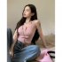 Women Knitted Tank Tops Summer U neck Slim Fit Crop Tops Sexy Slim Fit Simple Solid Color Sleeveless Shirt White L