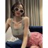 Women Knitted Tank Tops Summer U neck Slim Fit Crop Tops Sexy Slim Fit Simple Solid Color Sleeveless Shirt White L
