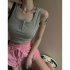 Women Knitted Tank Tops Summer U neck Slim Fit Crop Tops Sexy Slim Fit Simple Solid Color Sleeveless Shirt White L