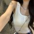 Women Knitted Tank Tops Summer U neck Slim Fit Crop Tops Sexy Slim Fit Simple Solid Color Sleeveless Shirt White XXL