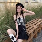 Women Knitted Vest Fashion Retro Checkerboard Long Sleeves Cardigan Tops Elegant Knitted Sweater Tops black vest One size fits all
