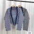 Women Knitted Vest Fashion Retro Checkerboard Long Sleeves Cardigan Tops Elegant Knitted Sweater Tops blue vest One size fits all