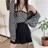 Women Knitted Vest Fashion Retro Checkerboard Long Sleeves Cardigan Tops Elegant Knitted Sweater Tops blue coat One size fits all