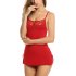 Women Lace Chemises Lingerie Mini Babydoll Sleepwear Full Slips Dress red L