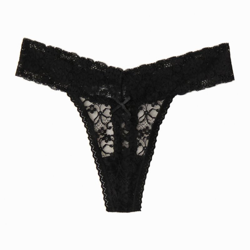 Women Lace G-string Briefs Seamless See-throught Low Waist Sexy Underwear Erotic Panties black_M