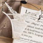 Women Lace G string Low Waist Jacquard Floral Thin Ribbon Sexy Underwear Erotic Briefs Panties white One size