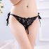 Women Lace G string Thong Bowknot Adjustable Ribbon Sexy Underwear Erotic Briefs Temptation Panties Black One size