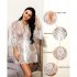 Women Lace Kimono Robe Babydoll Lingerie Mesh Nightgown  white XXL