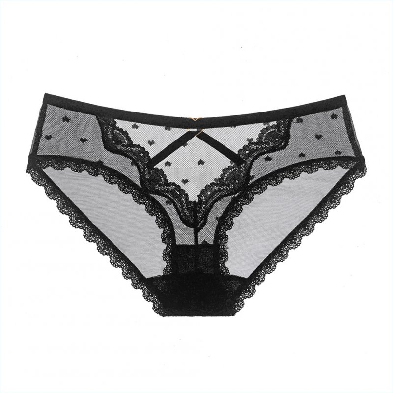 Wholesale Women Lace Panties Thin Hollow Cutout Transparent Cute Love Print  Mesh Briefs Black_One size From China