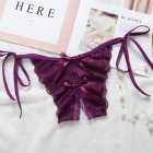 Women Lace Sexy Underwear Open Crotch Bowknot G string Erotic Lingerie Briefs Temptation Panties Purple One size
