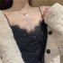Women Lace Tank Tops Sexy Backless Seamless Spaghetti Strap Crop Top Breathable Lingerie Solid Color Camisole black One size