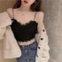 Women Lace Tank Tops Sexy Backless Seamless Spaghetti Strap Crop Top Breathable Lingerie Solid Color Camisole black One size