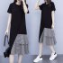 Women Lady Casual New Large Size Dress Korean Version Short sleeve Long T shirt Fake Two Pieces Irregular Dress black L