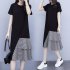 Women Lady Casual New Large Size Dress Korean Version Short sleeve Long T shirt Fake Two Pieces Irregular Dress black XL