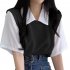 Women Lapel Blouse Summer Trendy Contrast Color Short sleeved T shirt Elegant Loose Casual Breathable Tops black M
