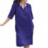 Women Lapel Dress Cotton Linen Elegant Solid Color Loose A line Skirt Large Size Casual Mid length Dress wine red XL
