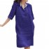 Women Lapel Dress Cotton Linen Elegant Solid Color Loose A line Skirt Large Size Casual Mid length Dress sky blue XXL