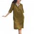 Women Lapel Dress Cotton Linen Elegant Solid Color Loose A line Skirt Large Size Casual Mid length Dress dark yellow S