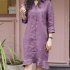 Women Lapel Dress Cotton Linen Elegant Solid Color Loose A line Skirt Large Size Casual Mid length Dress purple pink L