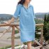 Women Lapel Dress Cotton Linen Elegant Solid Color Loose A line Skirt Large Size Casual Mid length Dress purple pink L