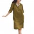 Women Lapel Dress Cotton Linen Elegant Solid Color Loose A line Skirt Large Size Casual Mid length Dress green XXL