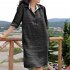 Women Lapel Dress Cotton Linen Elegant Solid Color Loose A line Skirt Large Size Casual Mid length Dress green XXL