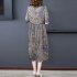 Women Large Size Dress Elegant Half Sleeves Retro Printed Round Neck A line Skirt Loose Casual Mid length Dress As shown 2XL