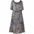 Women Large Size Dress Elegant Half Sleeves Retro Printed Round Neck A line Skirt Loose Casual Mid length Dress As shown 2XL