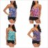Women Large Size Floral Printing Boxers Top Bikini Set for Swimming red M