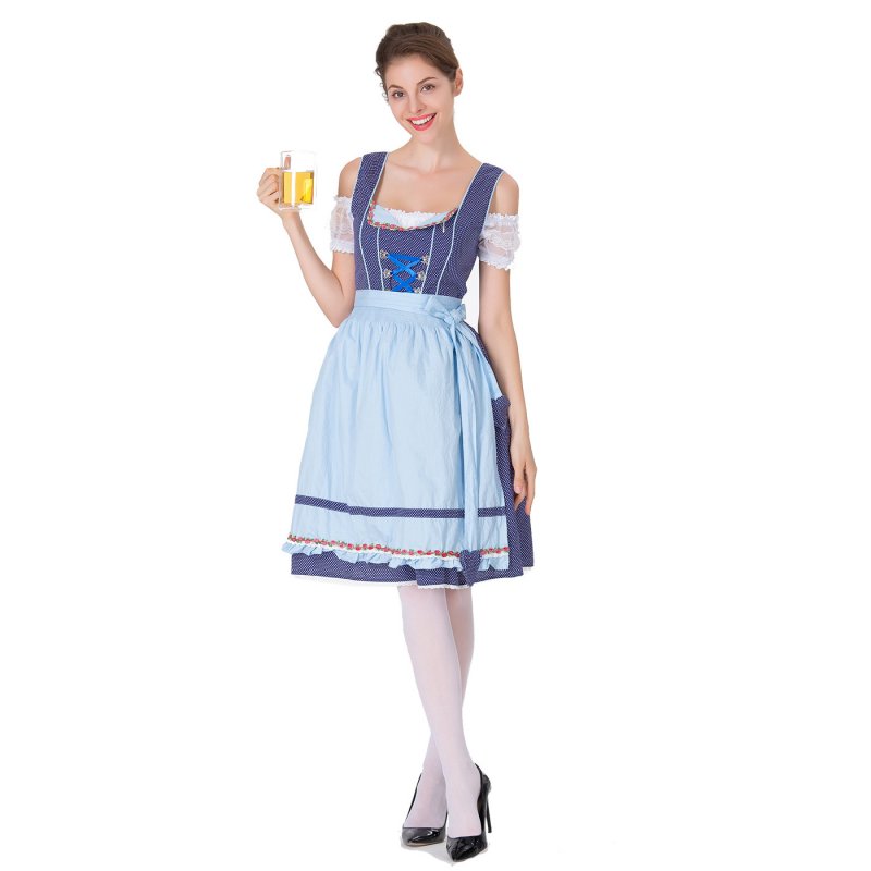 Women Large Size Oktoberfest Style Dirndl Dress Bavarian Style Waitress Halloween Costume blue_M